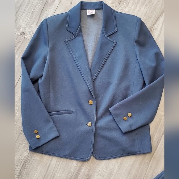 Vintage Graff Skirtsuit Blue 2 Piece Blazer Jacket & Midi Skirt Set Size 4 - Picture 2 of 9
